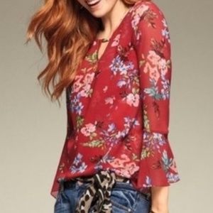 Cabi Red Floral Devoted Keyhole Blouse size Medium
